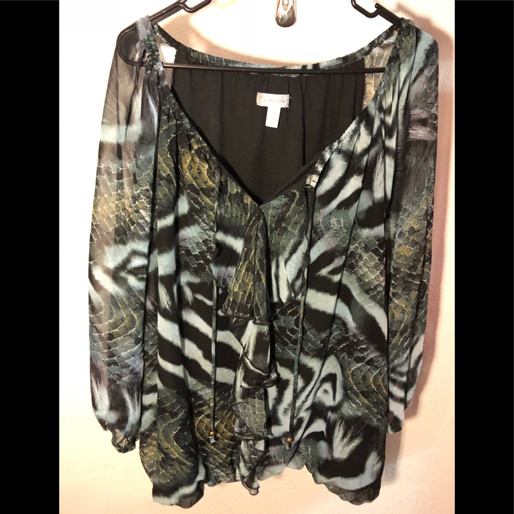 🍁Dressbarn Sheer Green Print Blouse 2X🍁